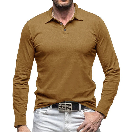 EB | Piqué Shirt Slim Fit Langarm Knopfverschluss Baumwolle Smart Lässig