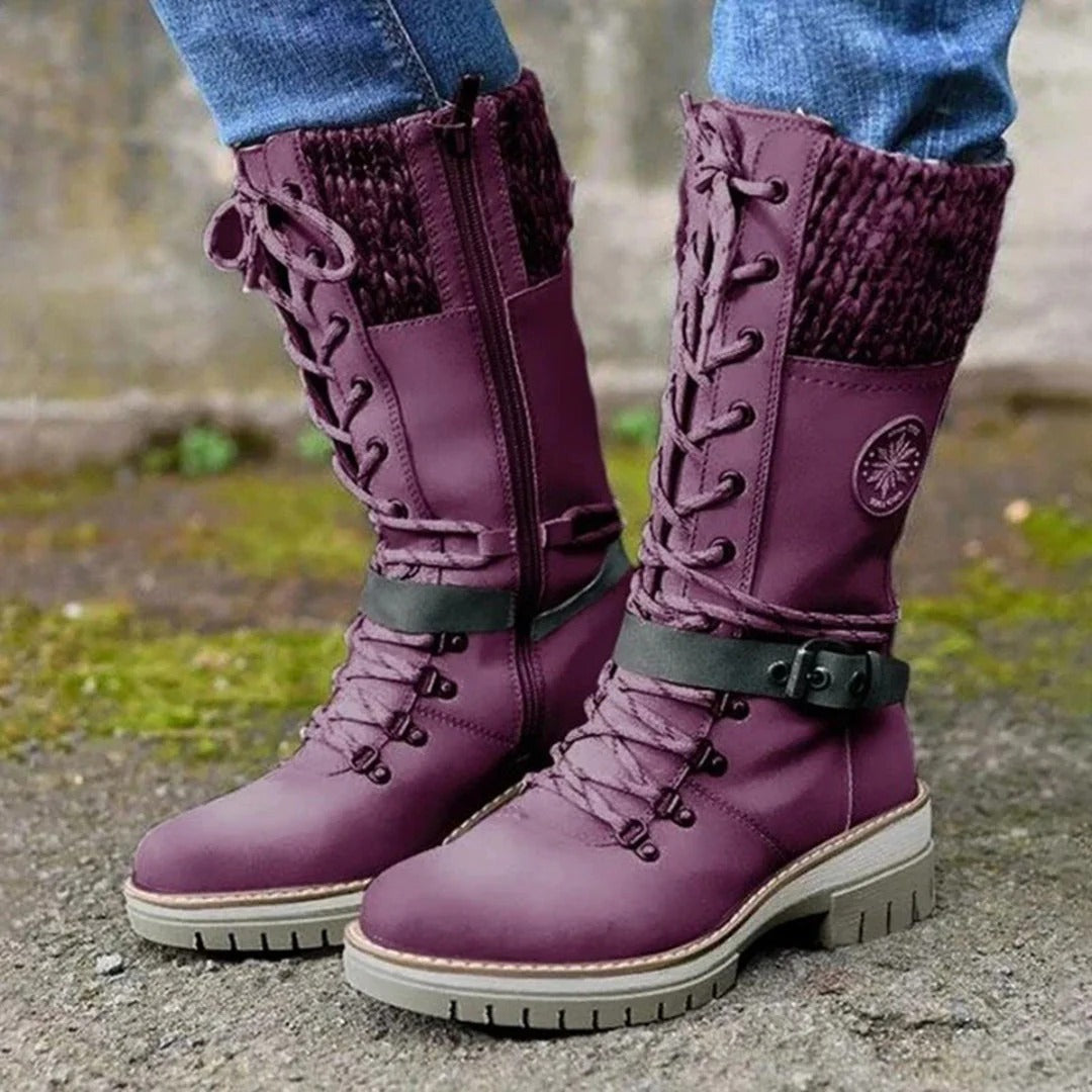 EB | Stiefel Frontschnürung Reißverschluss Wollbündchen Schnallen Details