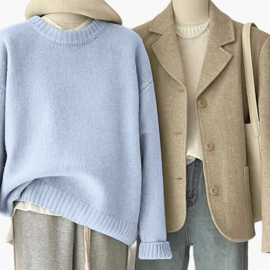 EB | Set Lässiger Retro Japanischer Stil - Strickpullover und Blazer für Alltag und Freizeit