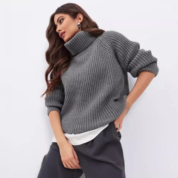 EB | Relaxed Fit Hoher Rollkragen Gerippte Wollmischung