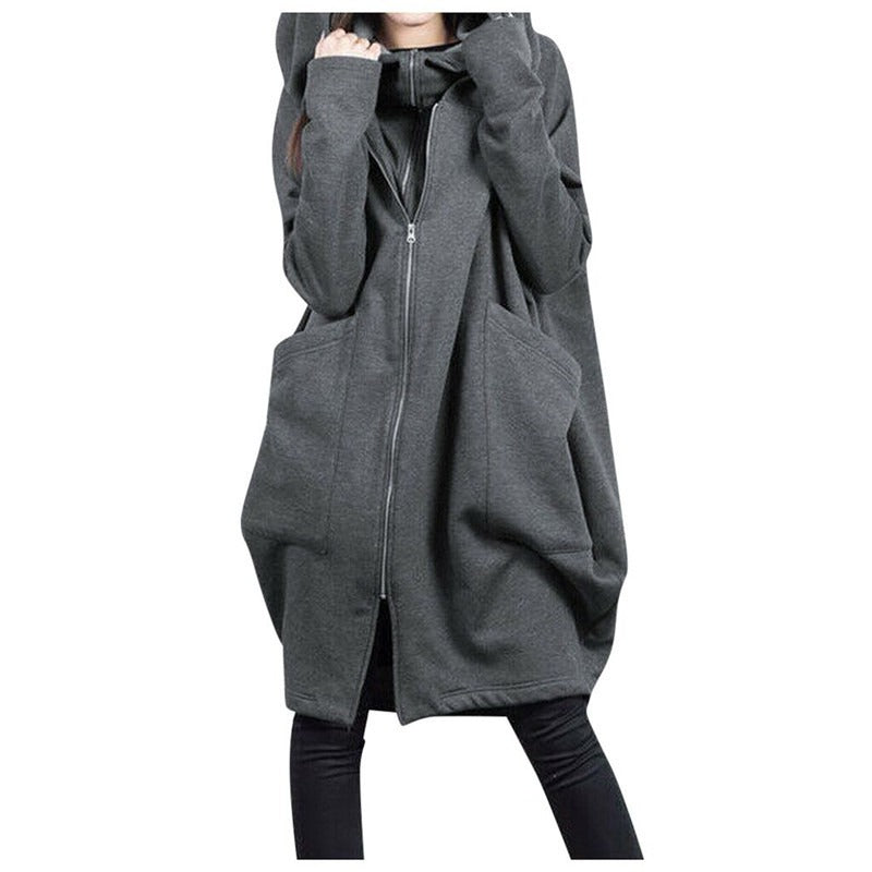 EB | Mittellanger Mantel - Oversized Fit - Kapuze - Reißverschluss - Weicher Woll-Look