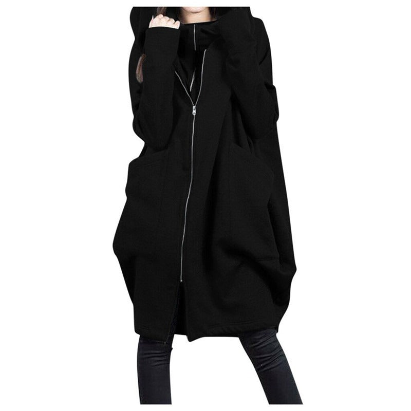 EB | Mittellanger Mantel - Oversized Fit - Kapuze - Reißverschluss - Weicher Woll-Look