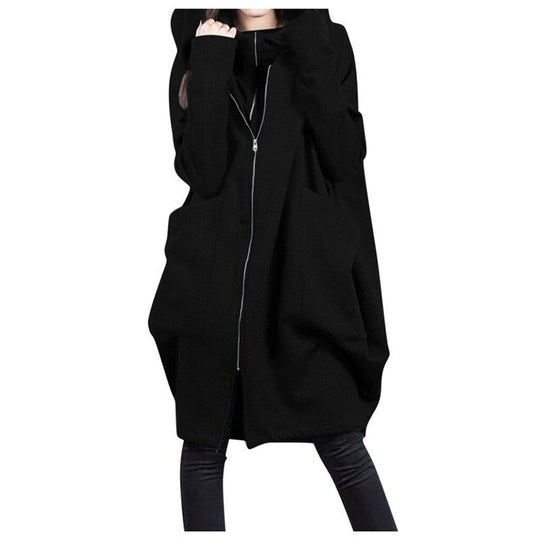 EB | Mittellanger Mantel - Oversized Fit - Kapuze - Reißverschluss - Weicher Woll-Look