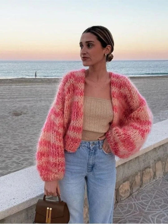 EB | Strickjacke Grobstrick Übergröße Offene Vorderseite Gekürzter Lässiger Layer