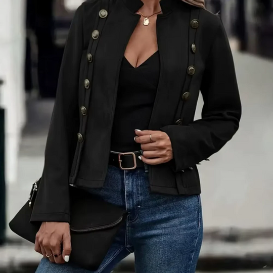 EB | Jacke Taillierte Passform Wildledertextur Hoher Kragen Asymmetrische Knopfkleidung
