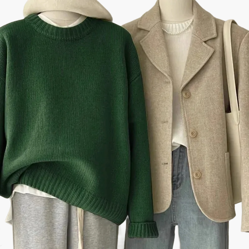 EB | Set Lässiger Retro Japanischer Stil - Strickpullover und Blazer für Alltag und Freizeit