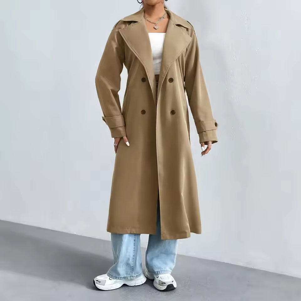 EB | Langer Trenchcoat mit Doppelter Reihe Knöpfe