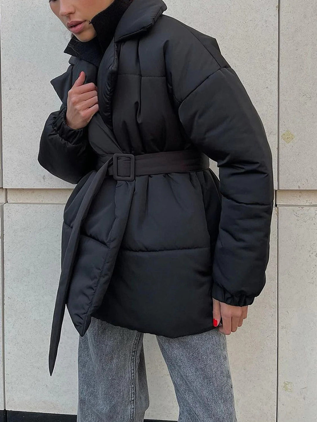EB | Gürteltaschen Pufferjacke Wickel Front Stepp Wintermantel