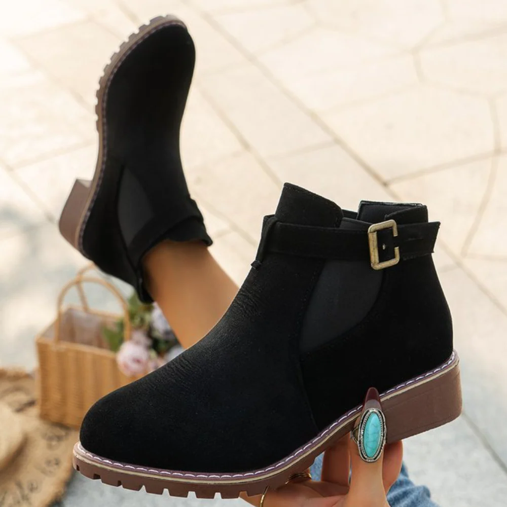 EB | Stiefeletten Wildleder-Optik Schnalle Elastische Einsätze Rutschfeste Sohle