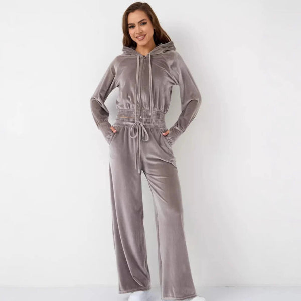 EB | Loungewear Set Fleece Lässiger Schnitt Kapuzenpullover mit Kordelzug Weite Hose
