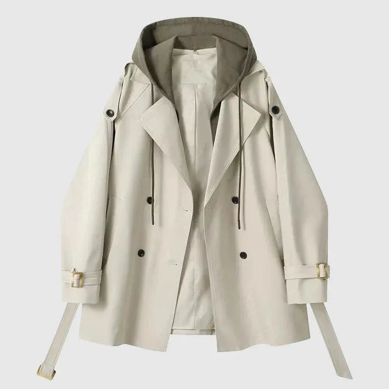 EB | Trenchcoat Übergröße Passform Kapuze Doppelt brustig Gürtel Baumwolle Stil