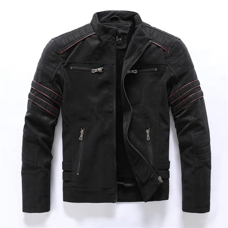 EB | Bikerjacke Slim Fit Gesteppten Schultern Reißverschlussverschluss Stehkragen