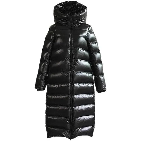 EB | Lange Daunenjacke Lässig Schnitt Kapuze Wasserabweisender Glänzender Finish