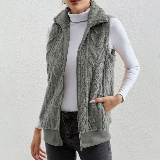 EB | Ohne Ärmel Jacquard Fleece Reißverschluss Hoher Kragen Relaxed Passform