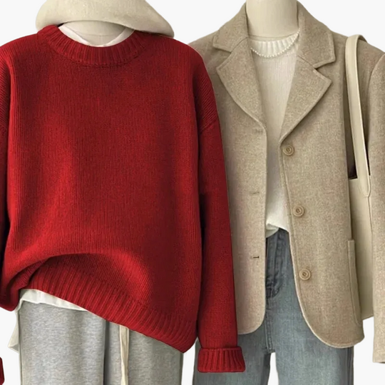 EB | Set Lässiger Retro Japanischer Stil - Strickpullover und Blazer für Alltag und Freizeit