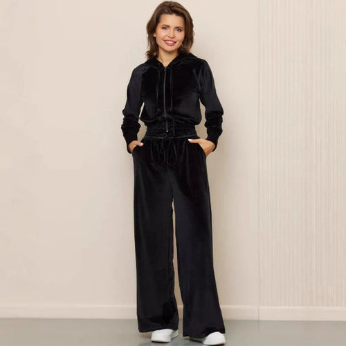 EB | Loungewear Set Fleece Lässiger Schnitt Kapuzenpullover mit Kordelzug Weite Hose