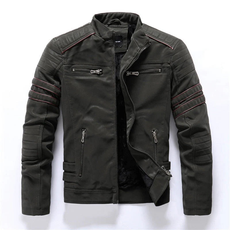EB | Bikerjacke Slim Fit Gesteppten Schultern Reißverschlussverschluss Stehkragen