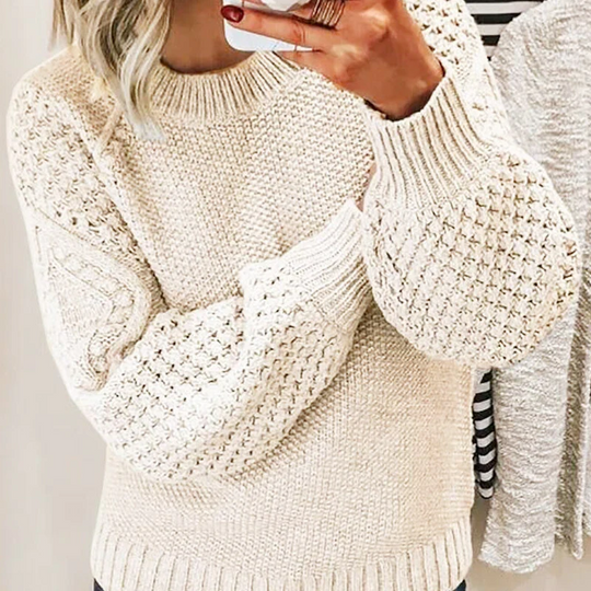 EB | Sweater aus Wollmischung Übergröße Passform Kabelstrick Ballonärmel