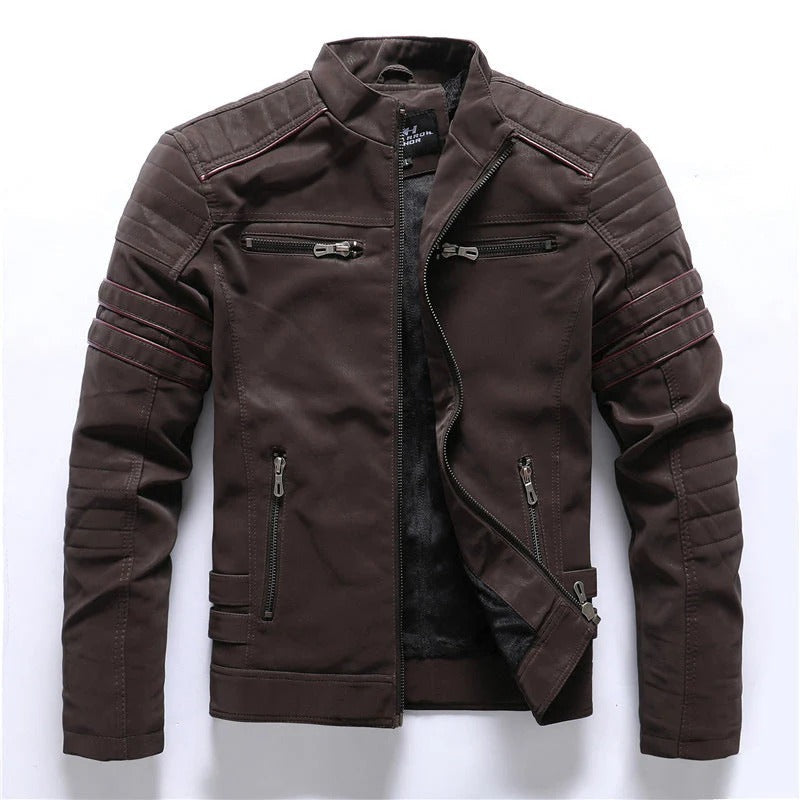 EB | Bikerjacke Slim Fit Gesteppten Schultern Reißverschlussverschluss Stehkragen