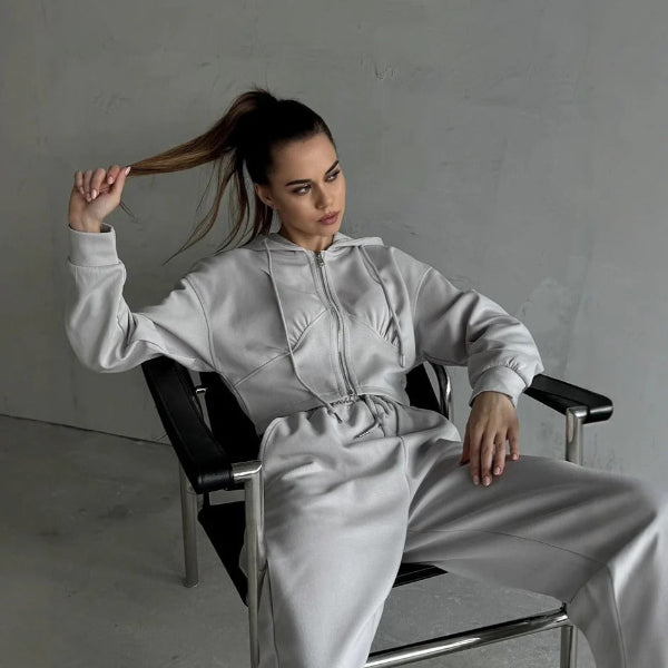 EB | Loungewear Set Zip-Up Kapuzenpullover Weite Hose Weicher Baumwollmix