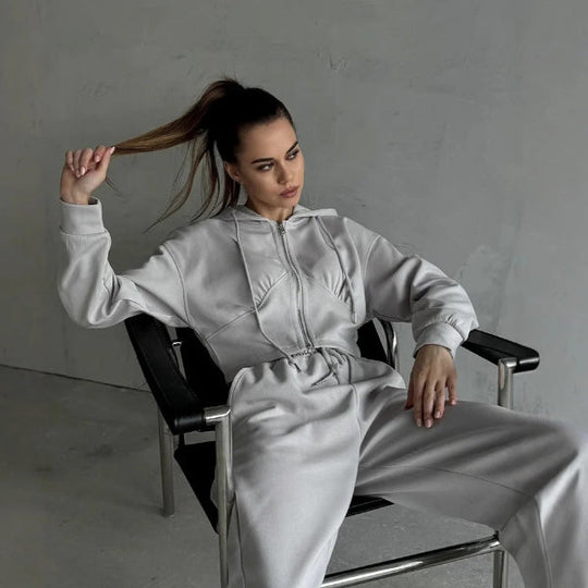 EB | Loungewear Set Zip-Up Kapuzenpullover Weite Hose Weicher Baumwollmix