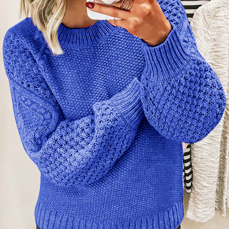 EB | Sweater aus Wollmischung Übergröße Passform Kabelstrick Ballonärmel