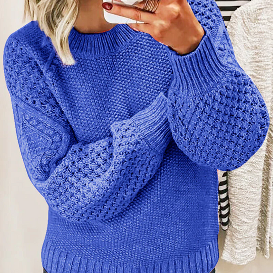 EB | Sweater aus Wollmischung Übergröße Passform Kabelstrick Ballonärmel