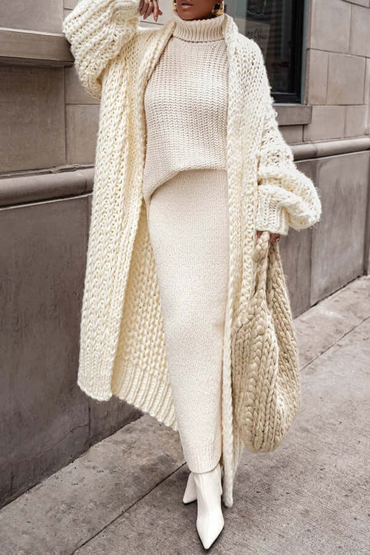 EB | Strickjacke Chunky Wolle Strick Übergroße Passform Langes Offenes Vorderteil Schichtelement