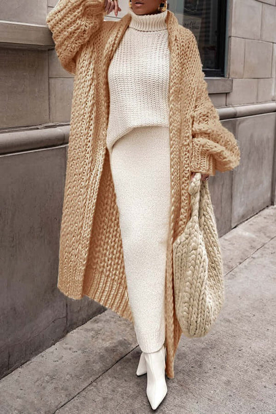 EB | Strickjacke Chunky Wolle Strick Übergroße Passform Langes Offenes Vorderteil Schichtelement