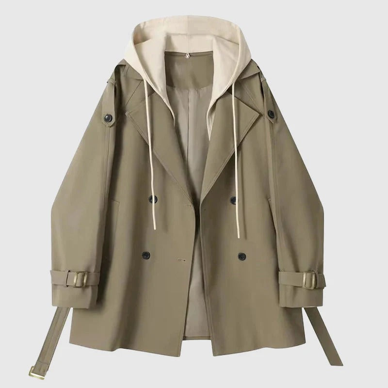 EB | Trenchcoat Übergröße Passform Kapuze Doppelt brustig Gürtel Baumwolle Stil