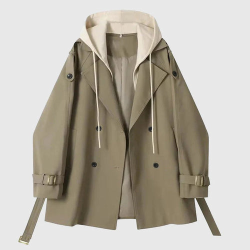 EB | Trenchcoat Übergröße Passform Kapuze Doppelt brustig Gürtel Baumwolle Stil