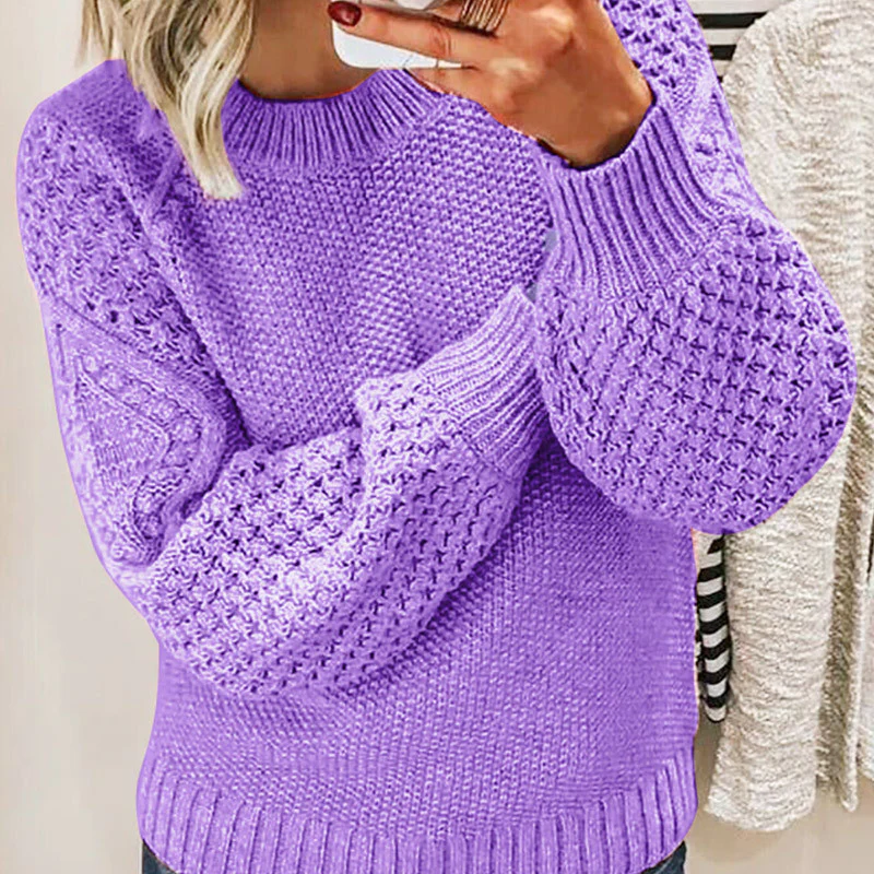 EB | Sweater aus Wollmischung Übergröße Passform Kabelstrick Ballonärmel