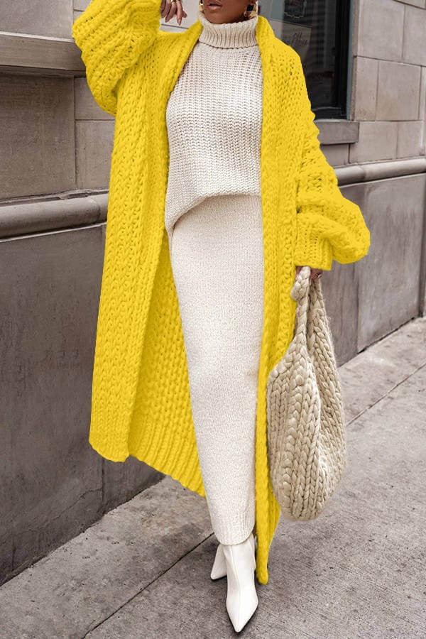 EB | Strickjacke Chunky Wolle Strick Übergroße Passform Langes Offenes Vorderteil Schichtelement