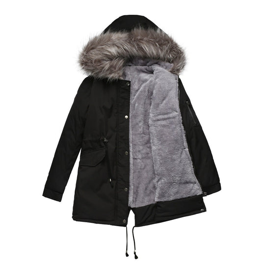 EB | Parka Lässige Passform Fleece Gefüttert Kunstfellkapuze mittel Lang