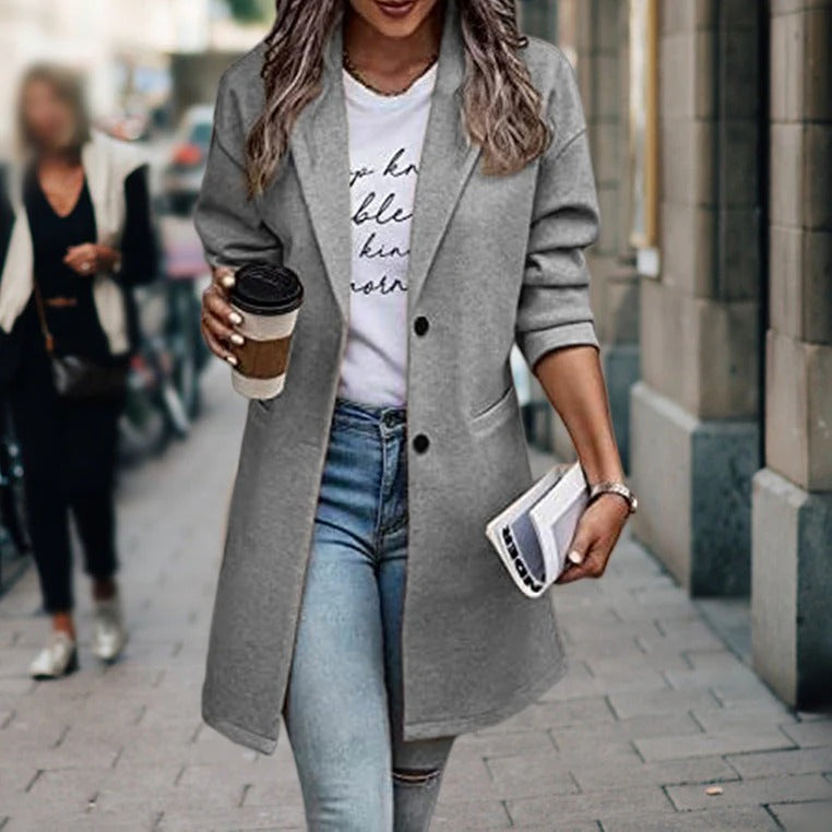 EB | Mantel Tailliert Wolloptik Knielang Strukturierten Kragen
