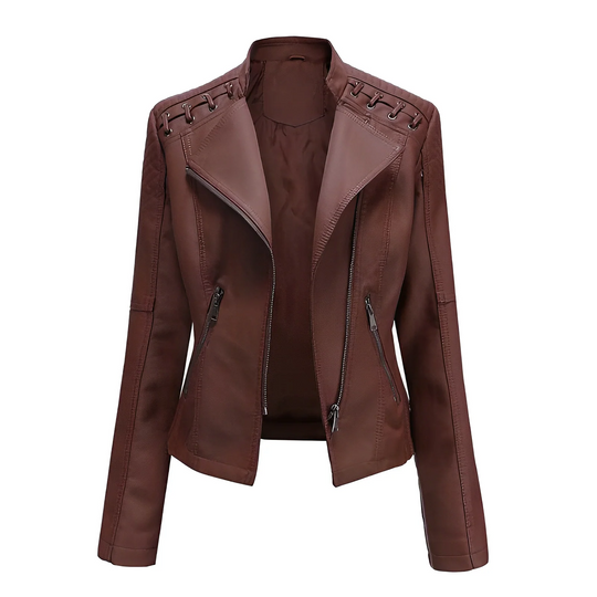 EB | Lederjacke Slim Passform Asymmetrischer Reißverschluss Ge Quiltete Schultern