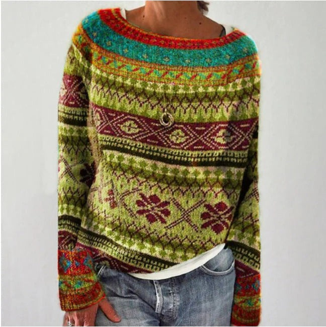 EB | Sweater Wolle Strick Relaxed Passform Geometrisches Muster Lange Ärmel