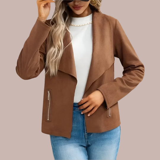 EB | Wildleder Slim Fit Drapierte Offene Vorderseite Volle Ärmel