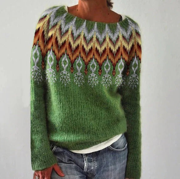 EB | Sweater Wolle Strick Relaxed Passform Geometrisches Muster Lange Ärmel