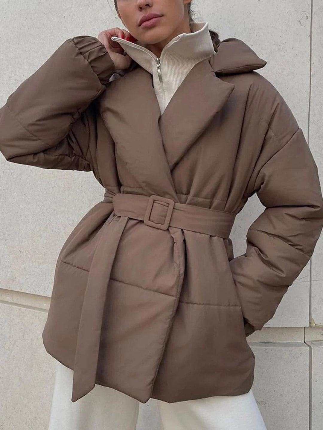 EB | Gürteltaschen Pufferjacke Wickel Front Stepp Wintermantel