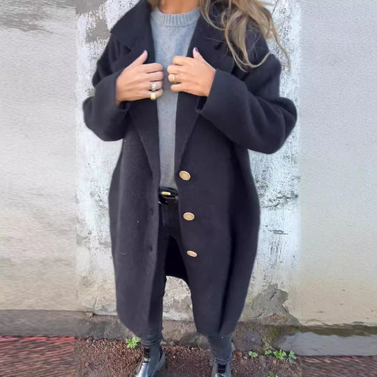 EB | Wollmaterial Übergröße Passform Knopfverschluss mittellang