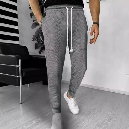EB | Hose Jogger Jacquard Struktur Gerade Passform Kordelzug Umschlagbeine