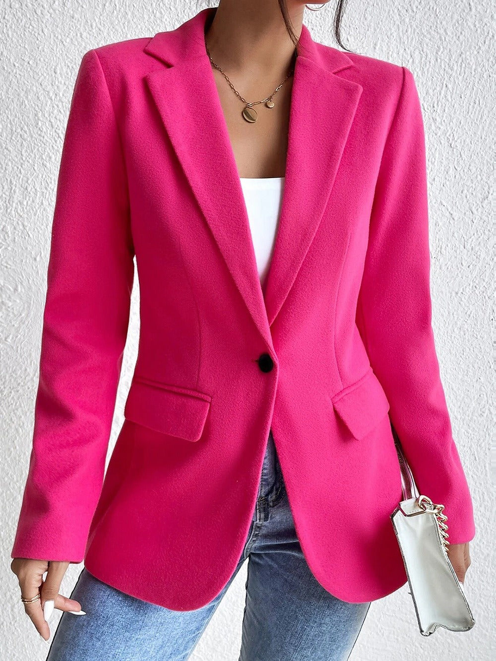 EB | Blazer Wollmischung Slim Passform Reverskragen Einreihig mit Taschen