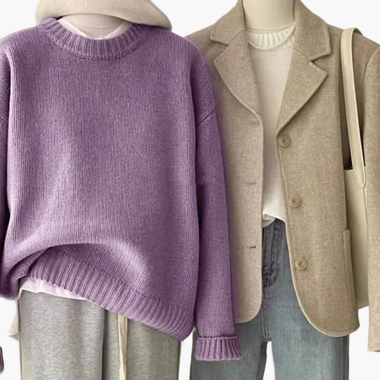 EB | Set Lässiger Retro Japanischer Stil - Strickpullover und Blazer für Alltag und Freizeit