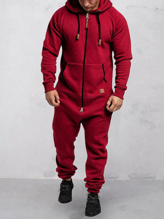EB | Jumpsuit Fleece Komfort Lässige Passform Kapuze Voller Reißverschluss Taschen