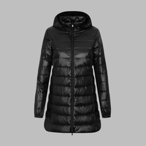 EB | Steppjacke – Figurbetont Mid-Thigh Länge – mit Kapuze – Wasserabweisend – Reißverschluss Vorne