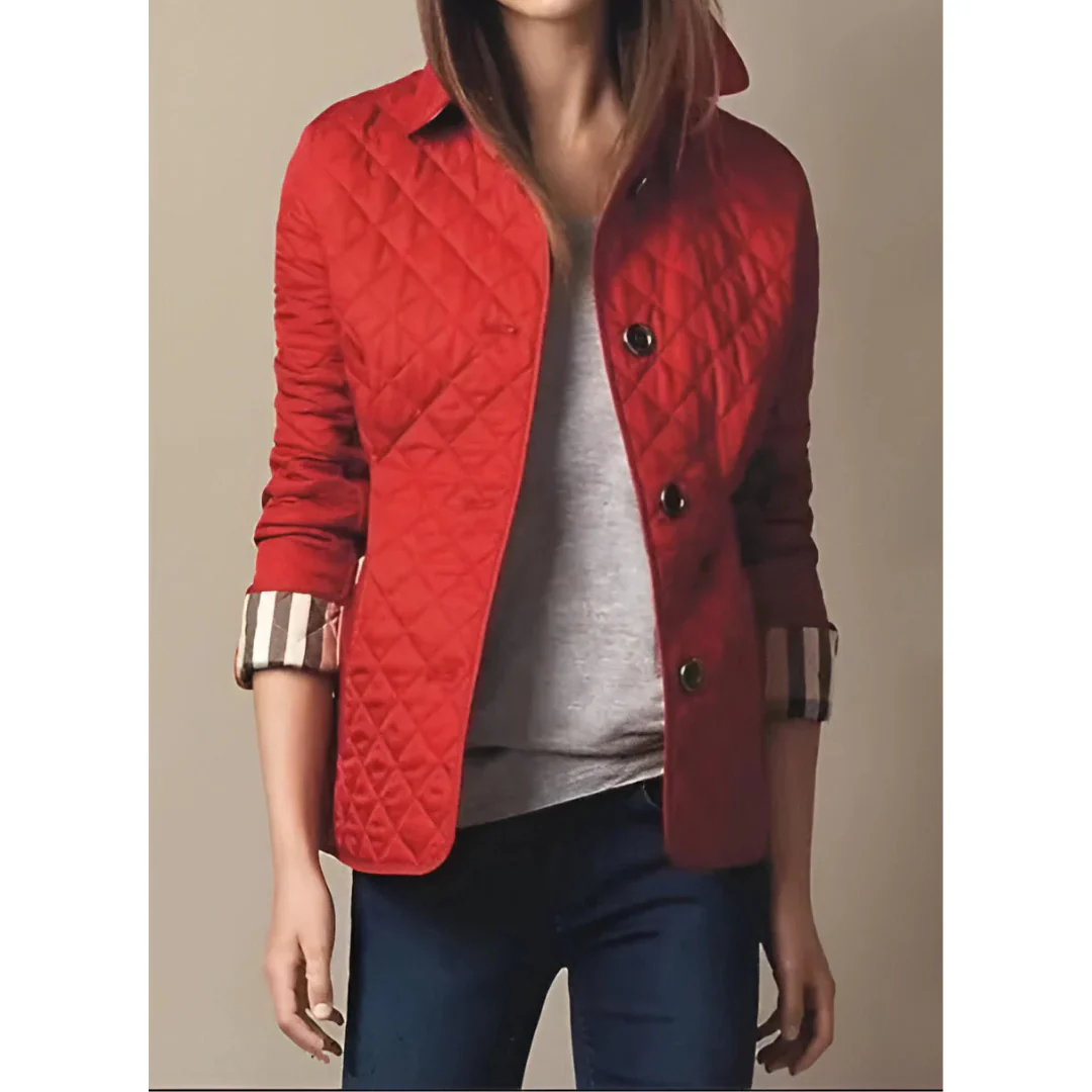 EB | Steppjacke – Taillierte Passform – Diamantmuster – Hüftlänge – Knopfverschluss
