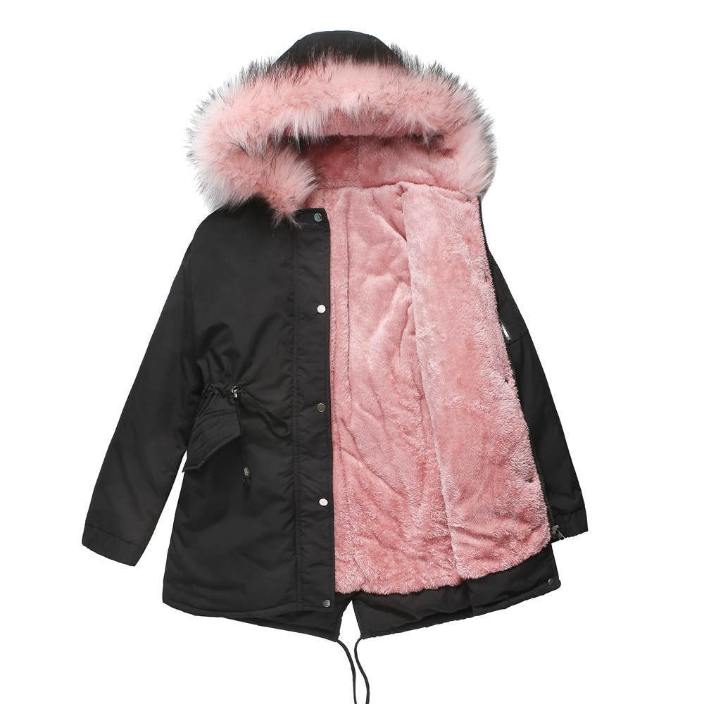 EB | Parka Lässige Passform Fleece Gefüttert Kunstfellkapuze mittel Lang