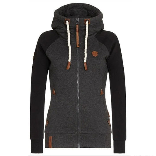 EB | Kapuzenpullover mit Reißverschluss Slim Fit Strickstoff Rippbündchen Tasche und Kordelzugkapuze