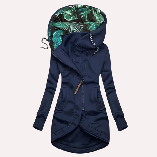 EB | Fleecejacke Slim Fit Kapuze mit gemustertem Futter asymmetrischer Reißverschluss